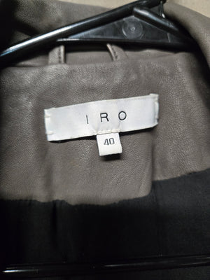 IRO Han Leather Moto Biker Jacket Distressed Gray Asymmetric Zip Women's Size 40 5