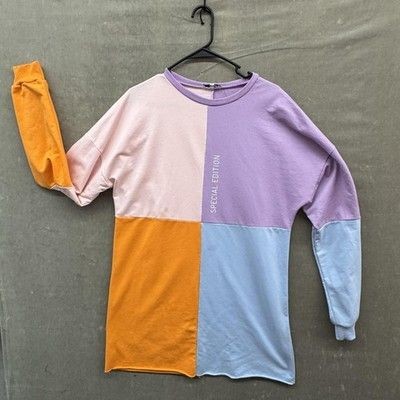 Fashion Nova Shirt Womens Large Colorblock Pastel Long Sleeve Pre-Owned Good