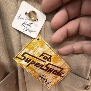 Gimbels Vintage Shirt Mens Medium Tan Faux Suede Nylon Knit Made USA 70s New wit 5