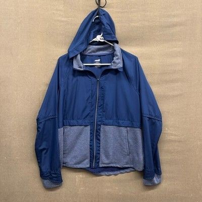 Avia Women's L (12-14) Hooded Windbreaker Jacket Full Zip Blue Gray Running EUC
