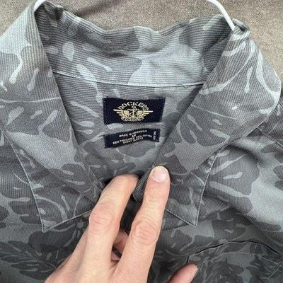 Dockers Shirt Mens Medium Gray Hawaiian Floral Button Up Short Sleeve Casual Pre