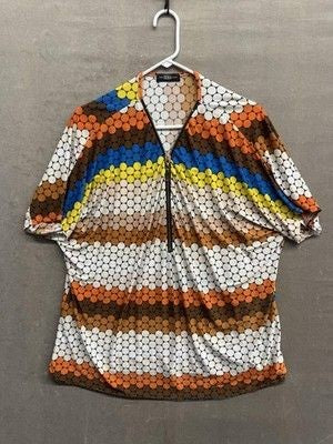 Jera Collection Womens Shirt One Size Geometric Print Zip Up Retro Top Pre-Owned