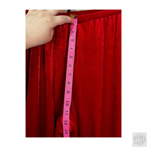 Handmade Red Crushed Velvet Wide-Leg Pants w/ Green Piping, Sz Large 3