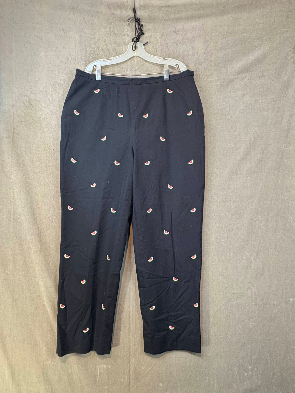 Brooks Brothers Women Pants Black Size 12 100% Cotton Watermelon Embroidery Exce