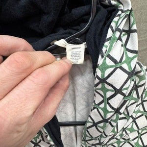 Hoodie Mens Medium Full Zip White Green Black Geometric Print Made in USA Retro 2