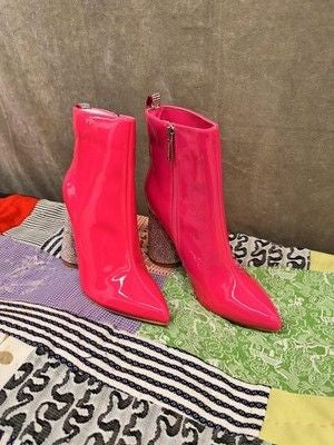 Cape Robbin Boots Womens Size 6 Pink Patent Biba Rhinestone Heel Ankle Shoes