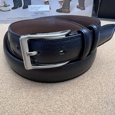 Roundtree & Yorke Men Wide Black Full Grain Cowhide Dress Belt Size 54 Pre-Owned