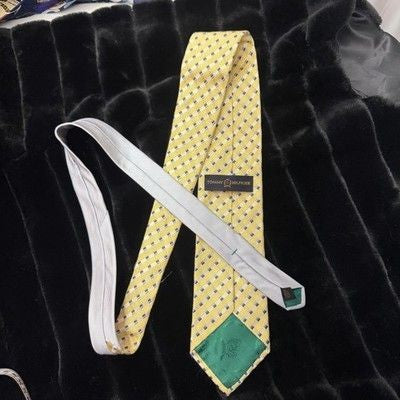 Tommy Hilfiger Tie Mens One Size Yellow Blue Checkered Silk Necktie Classic