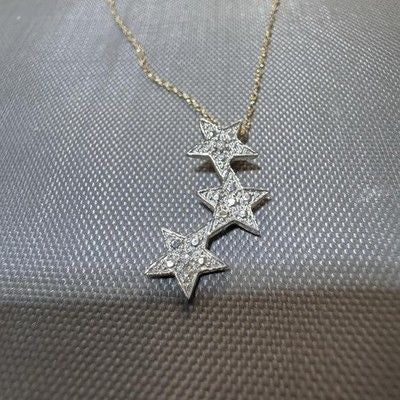 10K Yellow Solid Gold Triple Star 3/4" Pendant With 18" 10K Chain
