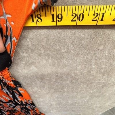 Veronica M Dress Womens Small Orange Black Abstract V Neck Elastic Waist Mini