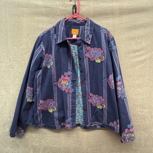 Hearts of Palm Jacket Womens 18 Blue Floral Embroidered Button Front Lined 2