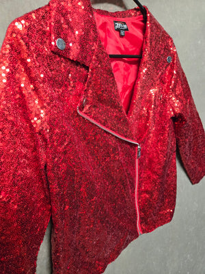 Nickelodeon JoJo's Closet Girls Red Sequin Moto Jacket Size 14/16 XL 3