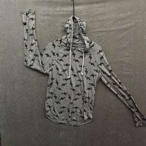 Creative Destruction Hoodie Womens Small Gray Dog Print Lightweight Pullover 2