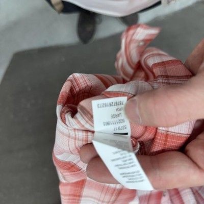 Van Heusen Shirt Mens Large Red White Plaid Button Up Short Sleeve Casual Summer