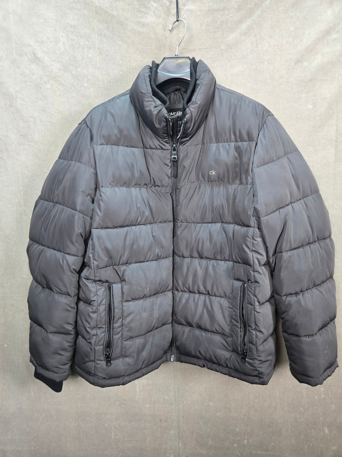 Calvin Klein Men's Black Quilted Puffer Jacket Zip Pockets Size L