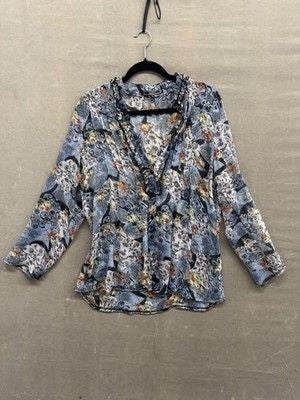 Cache Blouse Womens Large Floral Sheer Ruffle Button Up Long Sleeve Boho Top 1