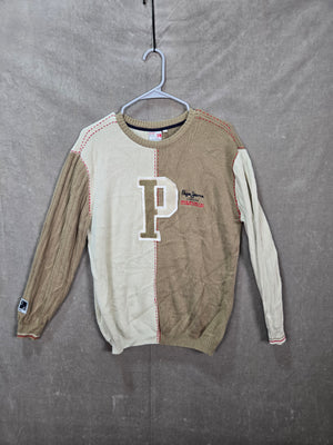 Vintage 90s Pepe Jeans London Colorblock Sweater Big P Logo Knit Men's Size XL 1