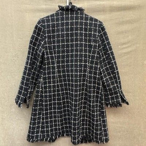 Connie's Moon Light Coat Womens Medium Black White Tweed Fringe Made USA CT1023 2