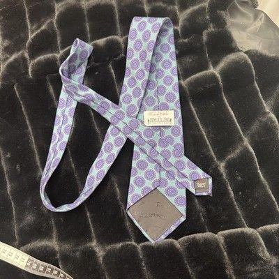 Robert Talbott Silk Tie Blue Purple Medallion Print Pre-Owned Hand Sewn Italy