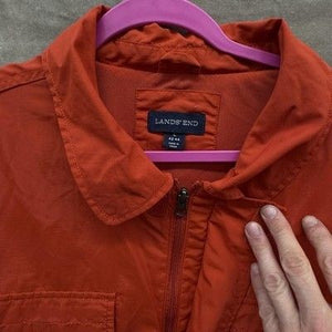 Lands' End Jacket Mens Large Orange Nylon Field Utility Zip Pockets Mesh Lining 1