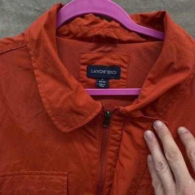 Lands' End Jacket Mens Large Orange Nylon Field Utility Zip Pockets Mesh Lining