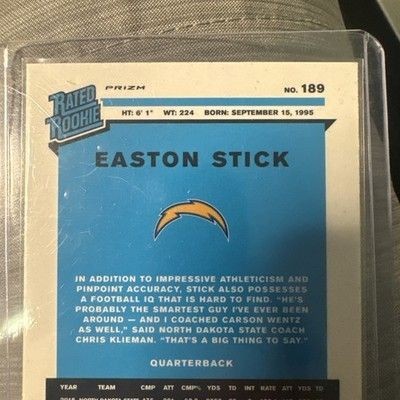 2019 Donruss Optic #189 Easton Stick Optic Bronze Auto Los Angeles Chargers