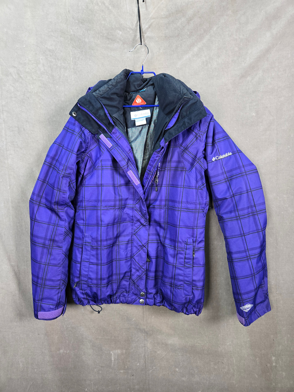 Columbia Jacket Purple Black Plaid Puffer Size M Good Condition Polyester