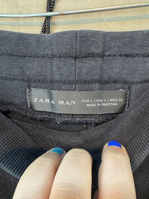 ZARA MAN Mens Black Moto Ribbed Jogger Sweatpants Size L Good Condition Zip Pock 3