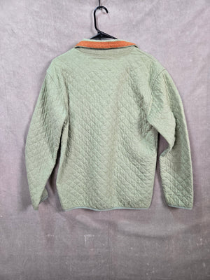 RM Green/Orange Button Zipper Long Sleeve Collared Tight-Knit Pullover Size M 3