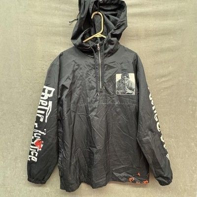 Poetic Justice Jacket Mens XL Black Half Zip Windbreaker Hooded Anorak Chemistry