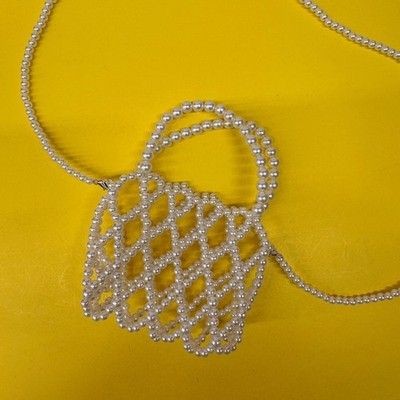 Vintage Style Faux Pearl Beaded Mini Crossbody Bag Ivory Lattice Wedding Purse