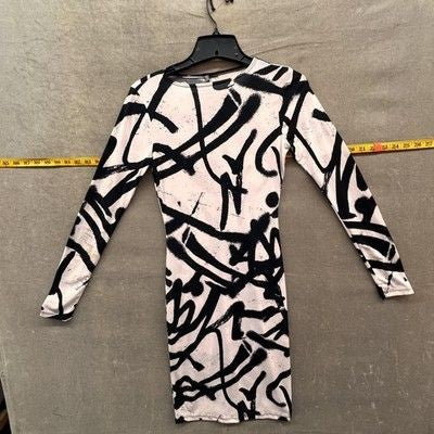 Goodtime USA Dress Womens Medium White Black Bodycon Long Sleeve Mini Made USA