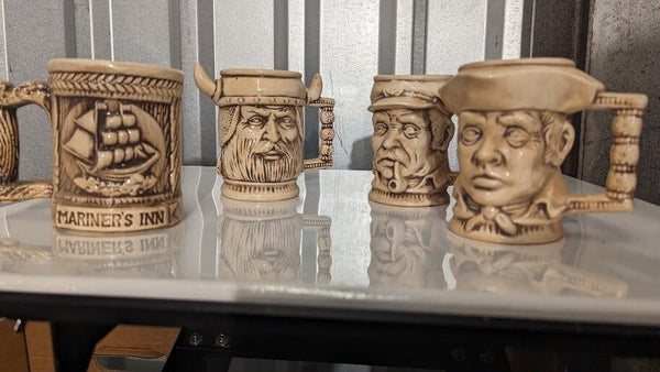 Vintage Handmade Nautical Norseman inspired Mug Lot of 4