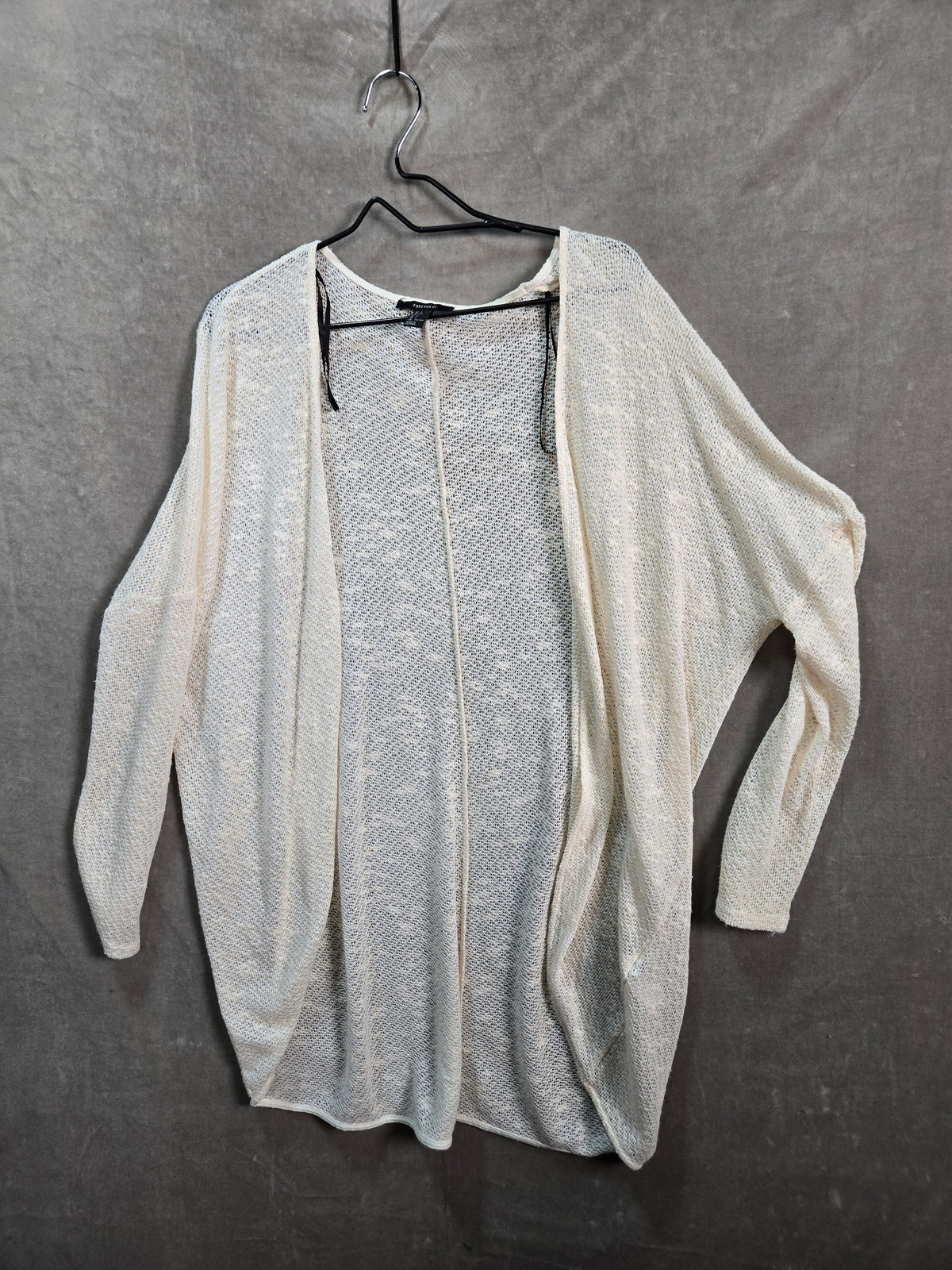 FOREVER 21 Women's Cream Dolman Sleeve Open-Knit Spring Summer Cardigan Size L