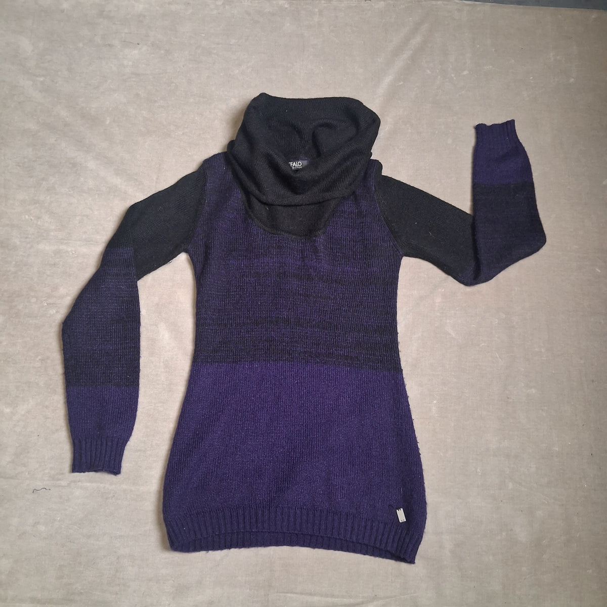 Buffalo Women Sweater Black Purple Stripe Cowl Neck Size M Pullover Used