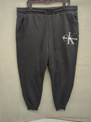 Calvin Klein Fleece Joggers Classic Monogram Logo Jet Black Men 2XL Pre-Owned Ex