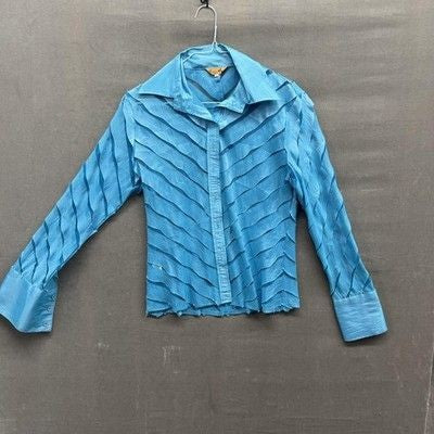 Eva Varro Womens Sheer Textured Button Up Long Sleeve Blouse Small Pre-Owned Goo