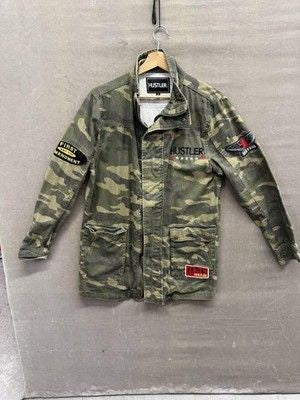 Hustler Jacket Mens Small Camo Military Patch First Amendment HH1983 Streetwear