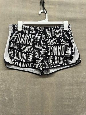 Dance Shorts Womens Medium Black White Sport Active Running Brief Liner Graphic 1
