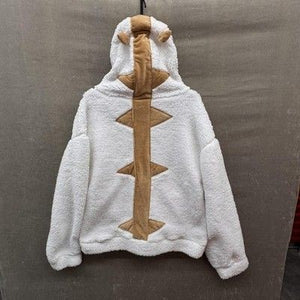 TNR Hoodie Womens Medium White Sherpa Fleece Dinosaur Spikes Kangaroo Pocket 1
