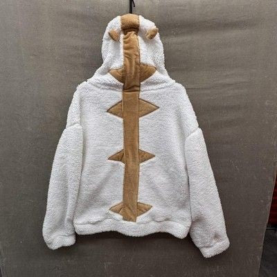 TNR Hoodie Womens Medium White Sherpa Fleece Dinosaur Spikes Kangaroo Pocket Pre