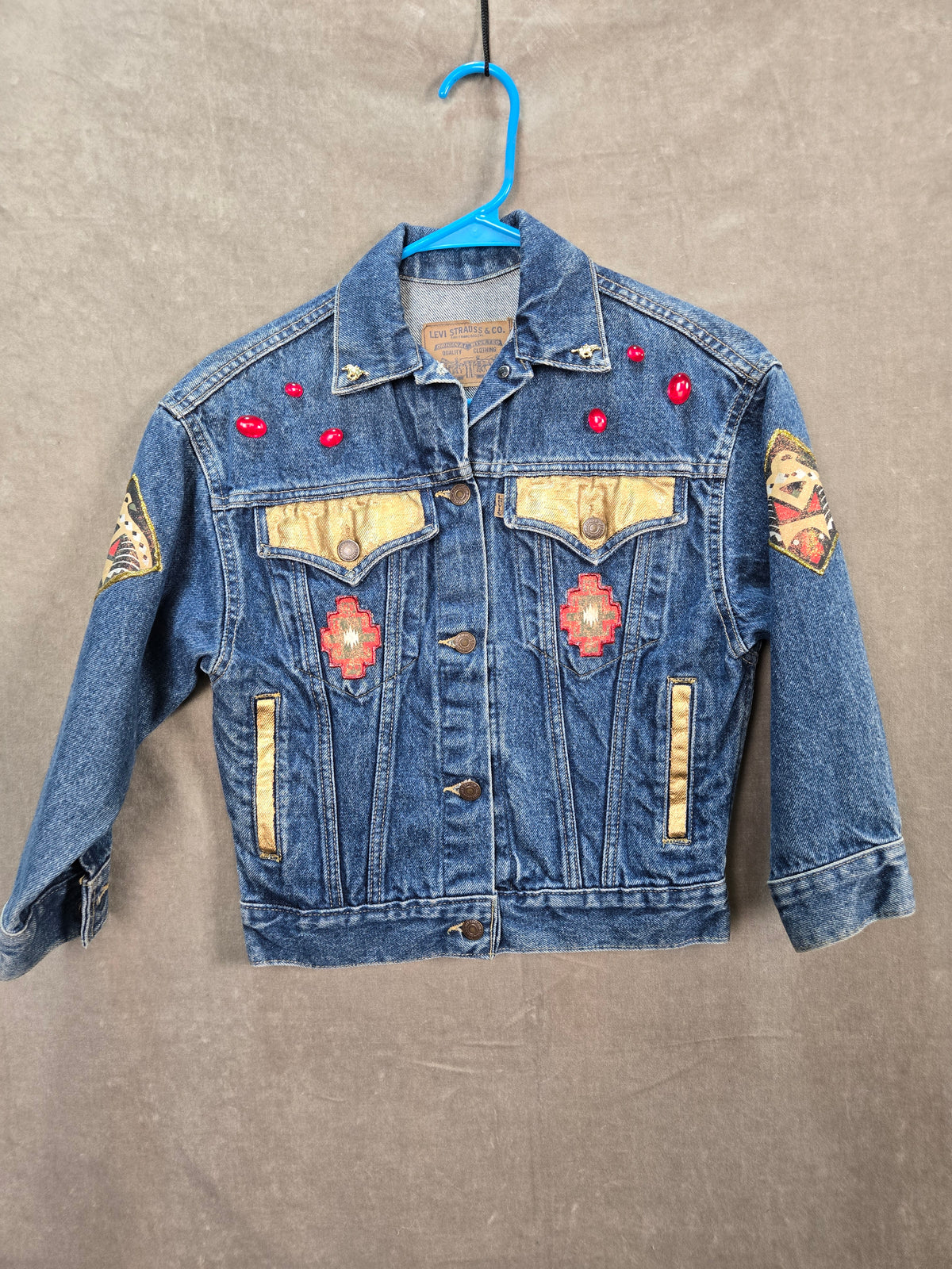 Levi Strauss Women's Blue Denim Aztec Embroidered Western Jacket Size L