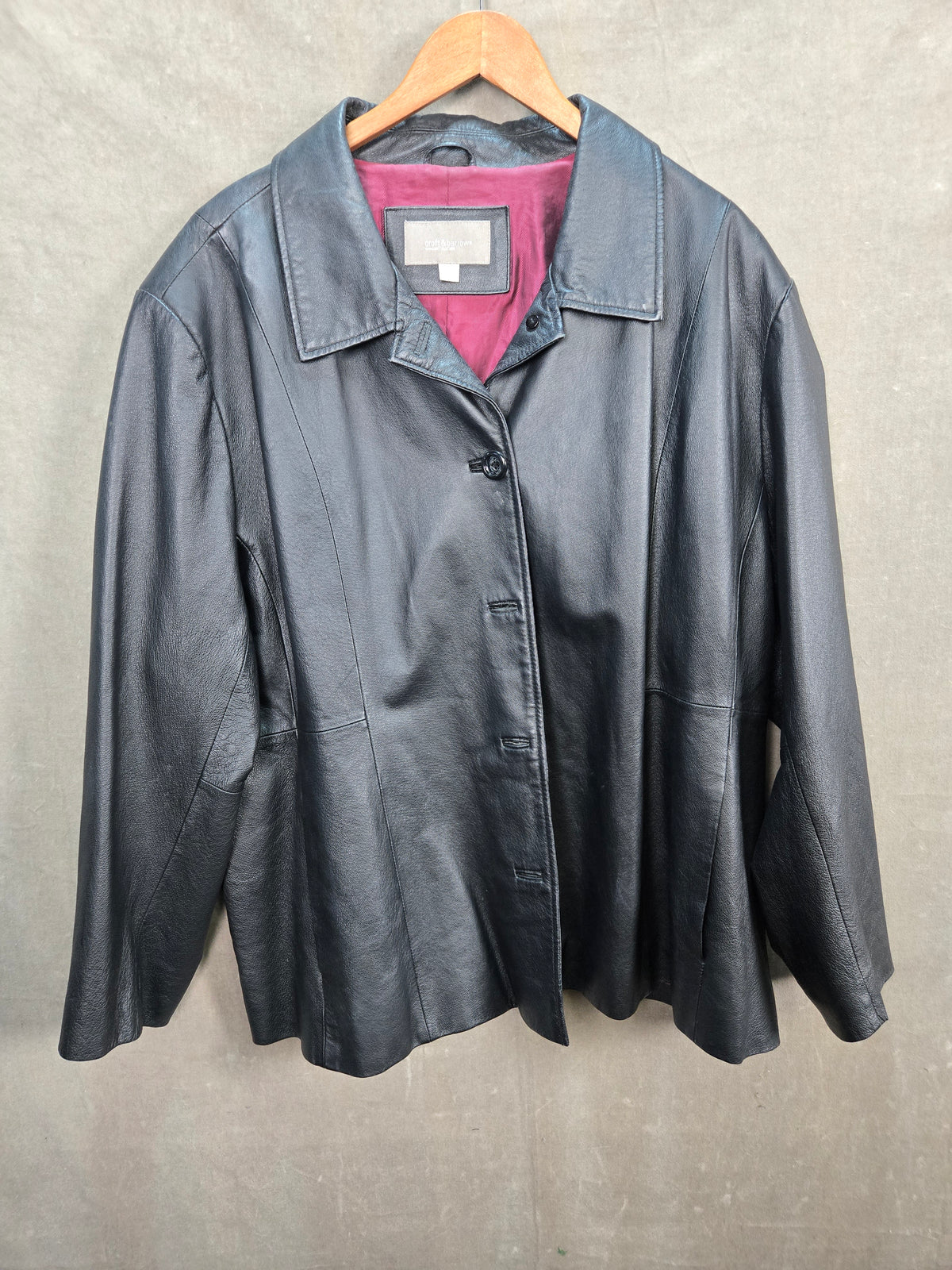 Croft & Barrow Women's Black Leather Button Front Jacket Coat Size 3X