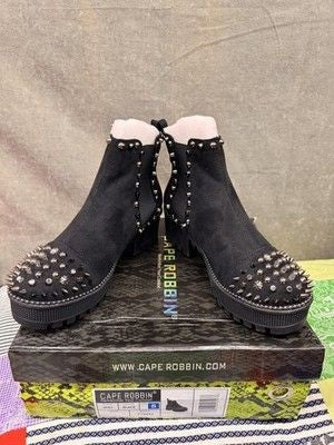 Cape Robbin Ankle Boots Womens Size 8 Black Spiky Studded Chelsea Lug Sole 3