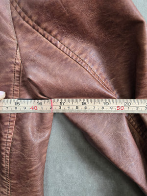Lord & Taylor Women's Brown Faux Leather Moto Jacket Zip Pockets Size 2 4