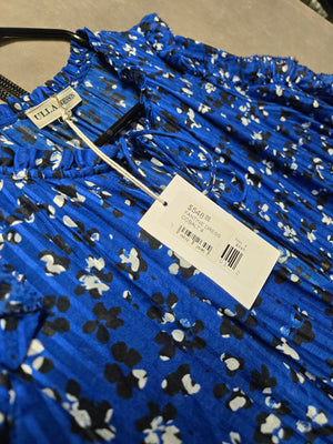 Ulla Johnson Cobalt Blue Floral Tiered Midi Dress Ruffle Tie Neck Size 4 NWT 3