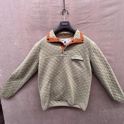 Rock Monkey Outfitters Pullover Mens Medium Green Quilted Quarter Snap Cotton