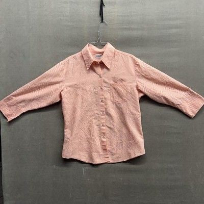Chicos Womens Shirt Pink Striped Button Up Seersucker 3/4 Sleeve Pre-Owned Excel