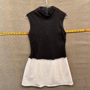 Sleeveless Colorblock Dress Womens Medium Black White Mock Neck A-Line Zip Back 1