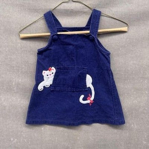 Rare Editions Dress Girls 2T Navy Blue Corduroy Cat Embroidery Pocket Overalls 1